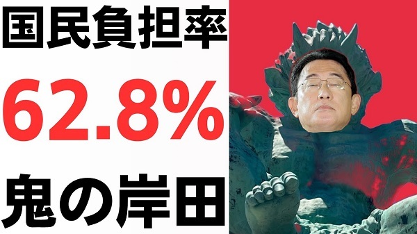 鬼の岸田政権・国民負担率（実績値）62.8%でも増税だ！